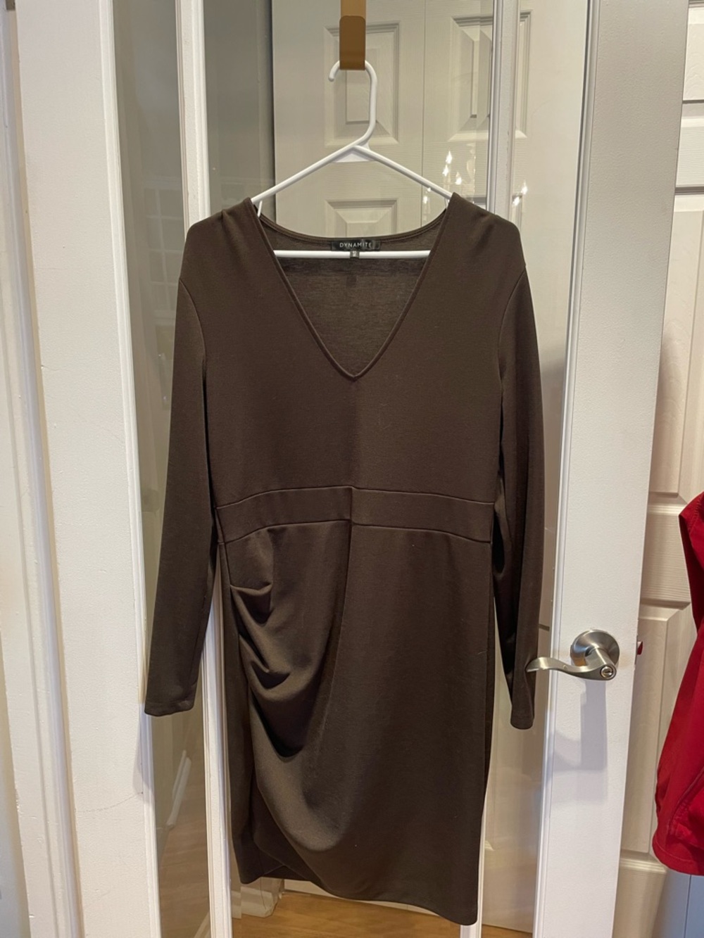 Dynamite Army Green V-Neck Long Sleeve Midi Dress